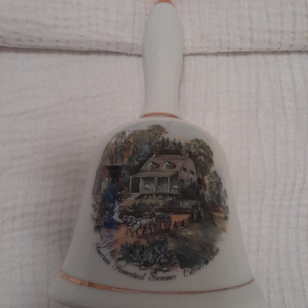 Vintage Currier & Ives Autumn New England Summer Homestead Bell.